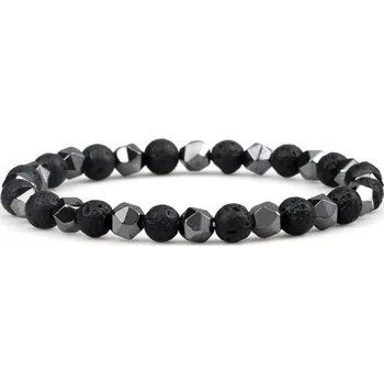 Náramek Unisex náramek s korálky z hematitu | dámský korálkový náramek, náramek z hematitu - 6mm černá láva E