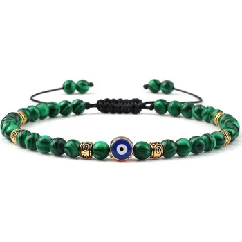 Náramek Náramek minerální 4 mm korálky | unisex náramek, ochranný náramek - Malachit