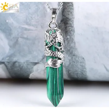 Náhrdelník Minerální náhrdelník s drakem | přírodní šperk | náhrdelník s kamenem - Malachit