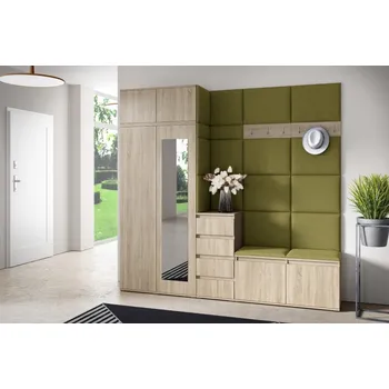 Předsíňová stěna Eka Předsíňová stěna s čalouněnými panely Trinity 33 - Sonoma / Khaki zelená 2327