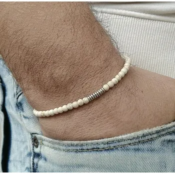 Náramek Minimalistický korálkový náramek z minerálních kamenů | pánský náramek, korálkový doplněk - A-117