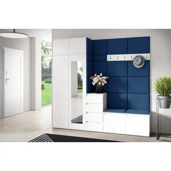 Předsíňová stěna Eka Předsíňová stěna s čalouněnými panely Trinity 33 - Bílá / Tmavá modrá 2331