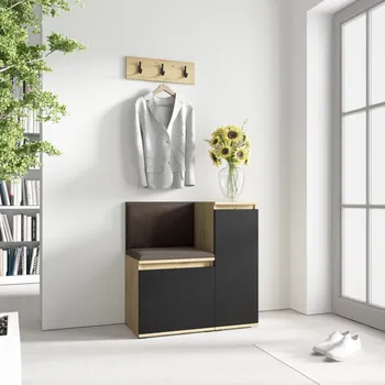 Předsíňová stěna Eka Předsíňová stěna s čalouněnými panely Trinity 30 - Dub Artisan s černou / Tmavá hnědá 2308