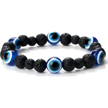 Náramek Černý náramek s lávovými korálky | náramek z obsidiánu | ochranný amulet - Elasticko-lávový kámen