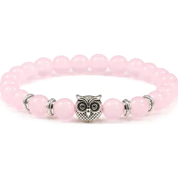 Náramek Stylový náramek z minerálů | korálkový náramek, pánský šperk - Růžová sova