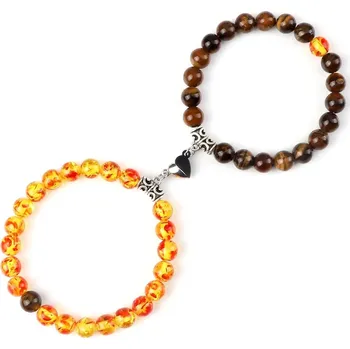 Náramek Partnerské náramky z přírodního kamene | magnetický náramek, náramek lásky - Žluť