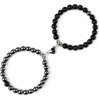 Náramek Partnerské náramky z přírodního kamene | magnetický náramek, náramek lásky - Hematit-matný