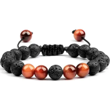 Náramek Náramek z korálků a lávového kamene | energetický náramek, párový náramek - Oranžové tygří oko