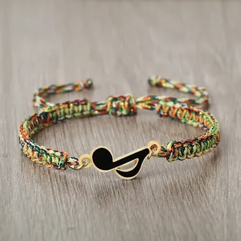 Náramek Rockový náramek s hudebním přívěskem | ručně pletený náramek, hudební šperk - Černé barevné G