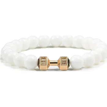 Náramek Elegantní bílý korálkový náramek z přírodních kamenů | dámský náramek, náramky pro muže s motivem činky - Styl 2