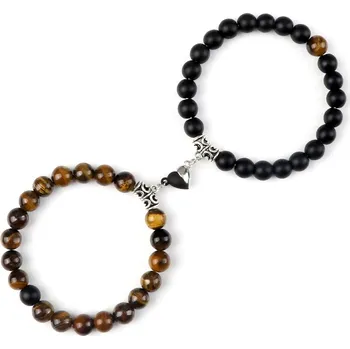 Náramek Partnerské náramky z přírodního kamene | magnetický náramek, náramek lásky - Tygří oko - matné