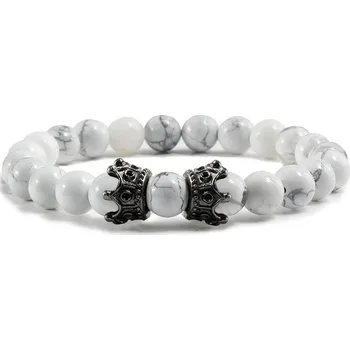 Náramek Náramek z minerálů pro páry | náramek dámský, pánský náramek s motivem korunky - Bílá Černá