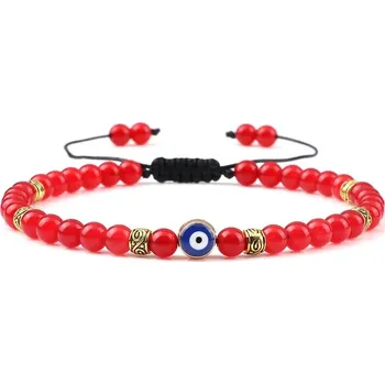 Náramek Náramek minerální 4 mm korálky | unisex náramek, ochranný náramek - Červený Chalcedon