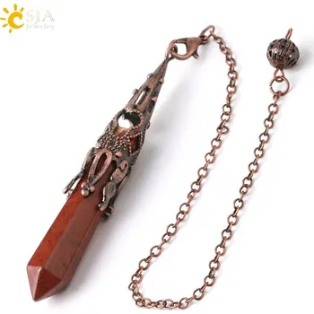 Náhrdelník Kyvadlový náhrdelník nejen pro věštění | věštecké kyvadlo, kyvadlo z minerálu - Červený jaspis