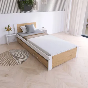 Postel Maxi Postel z masivu Iris 90x200 cm, BÍLÁ/Dub Artisan