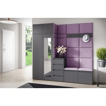 Předsíňová stěna Eka Předsíňová stěna s čalouněnými panely Trinity 33 - Grafit / Fialová 2311