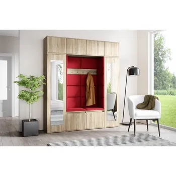 Předsíňová stěna Eka Předsíňová stěna s čalouněnými panely Trinity 32 - Sonoma / Rubínová 2324