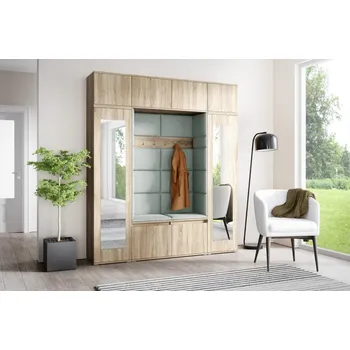 Předsíňová stěna Eka Předsíňová stěna s čalouněnými panely Trinity 32 - Sonoma / Světlá zelená 2321