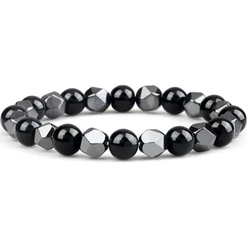 Náramek Unisex náramek s korálky z hematitu | dámský korálkový náramek, náramek z hematitu - 8mm Black Onyx E
