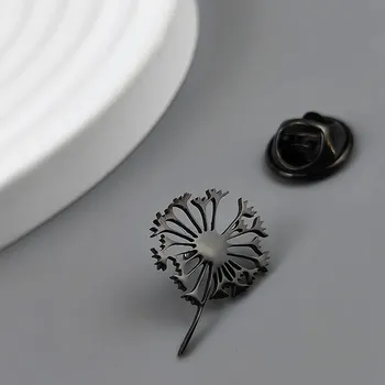 Brož Brož květina z nerezové oceli | ozdoba do saka - Černý