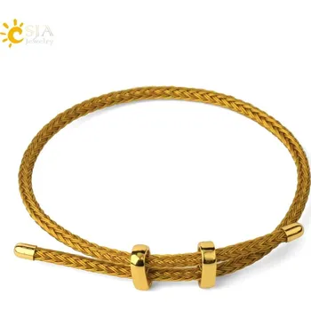 Náramek Pletený náramek s ocelovým lankem | unisex náramek - Zlato