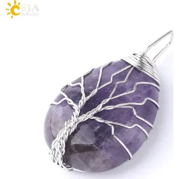 Náhrdelník Minerální talisman se stromem života | náhrdelník, minerální šperk - Ametyst