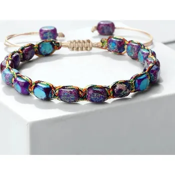 Náramek Přírodní náramek z kamenných korálků | náramek pro ženy | náramek pro muže - Fialová Modrá