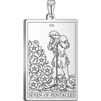 Přívěsek Tarot přívěsek pro náhrdelník | ocelový přívěsek, přívěsek s motivem karet - SEDMIČKA PENTKOLŮ 1