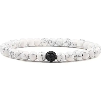 Náramek Černobílý náramek pro páry yin yang | náramek z přírodního kamene, korálkový náramek, párový náramek - Bílá láva