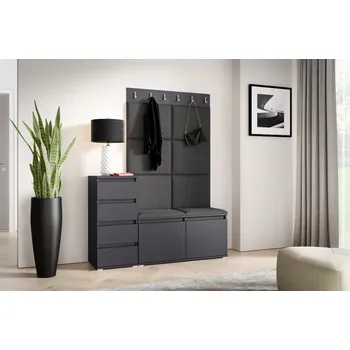 Předsíňová stěna Eka Předsíňová stěna s čalouněnými panely Trinity 34 - Grafit / Tmavá šedá 2315