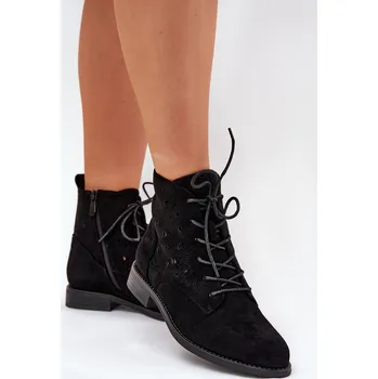 Dámská zimní obuv S. BARSKI Šněrovací Boty S Ažurovým Vzorem S.Barski S. BARSKI černá 3263398
