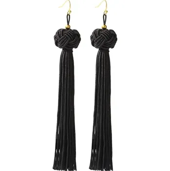 Šperk Dlouhé barevné náušnice s třásněmi | výrazné šperky, trendy náušnice - Černý
