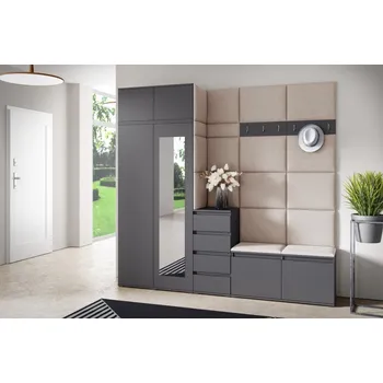 Předsíňová stěna Eka Předsíňová stěna s čalouněnými panely Trinity 33 - Grafit / Tmavá krémová 2302