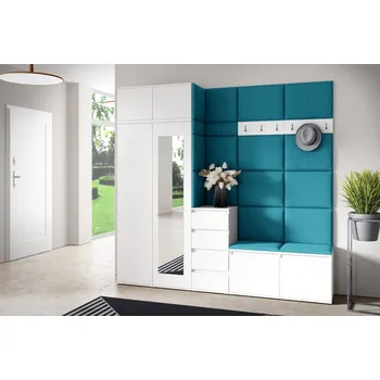 Předsíňová stěna Eka Předsíňová stěna s čalouněnými panely Trinity 33 - Bílá / Azurová 2313