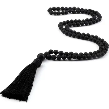 Náhrdelník Mala náhrdelník s přírodním kamenem | buddhistické korále, meditační korále - Černá láva