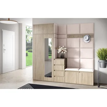 Předsíňová stěna Eka Předsíňová stěna s čalouněnými panely Trinity 33 - Sonoma / Krémová bílá 2301