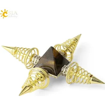 Minerální talisman pro meditaci a energii | přírodní kameny, meditační pyramida - Tygří oko - zlaté