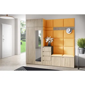 Předsíňová stěna Eka Předsíňová stěna s čalouněnými panely Trinity 33 - Sonoma / Hořčicová 2326