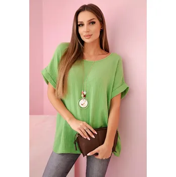 Dámská halenka Kesi Włoski Mušelínová halenka s náhrdelníkem oliva Kesi Włoski světle zelená 3276510