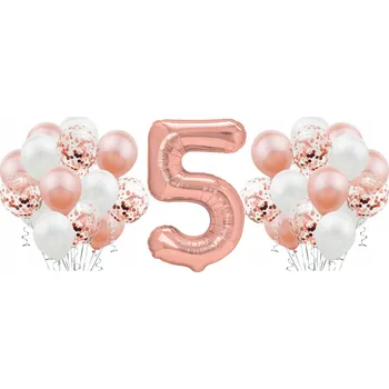 Balónek Sada ROSE GOLD na 5. narozeniny, výročí, svatbu – RŮŽOVÉ ZLATO – balónky, konfety
