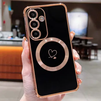 Pouzdro na mobilní telefon Kryt na Samsung Galaxy S24 FE Srdíčko s podporou MagSafe černý