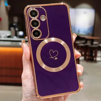 Pouzdro na mobilní telefon Kryt na Samsung Galaxy S24 FE Srdíčko s podporou MagSafe fialový