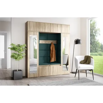 Předsíňová stěna Eka Předsíňová stěna s čalouněnými panely Trinity 32 - Sonoma / Tmavá zelená 2328