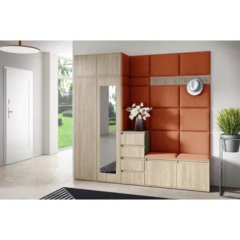 Předsíňová stěna Eka Předsíňová stěna s čalouněnými panely Trinity 33 - Sonoma / Okrová 2325