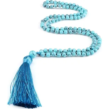 Náhrdelník Mala náhrdelník s přírodním kamenem | buddhistické korále, meditační korále - Světle modrá borovice