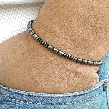 Náramek Minimalistický korálkový náramek z minerálních kamenů | pánský náramek, korálkový doplněk - A-119