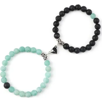 Náramek Partnerské náramky z přírodního kamene | magnetický náramek, náramek lásky - Zelená láva