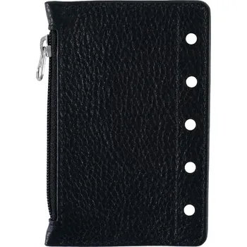 Diář Kožený kroužkový diář s kapsou na zip | diář s kroužkovou vazbou, kožený organizér - Oblázková černá