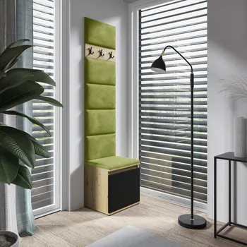 Předsíňová stěna Eka Předsíňová stěna s čalouněnými panely Trinity 7 - Dub Artisan s černou / Olivová 2312