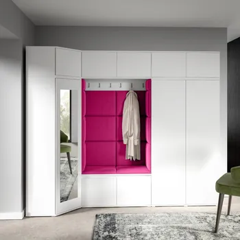 Předsíňová stěna Eka Předsíňová stěna s čalouněnými panely Trinity 39 - Bílá / Růžová 2310